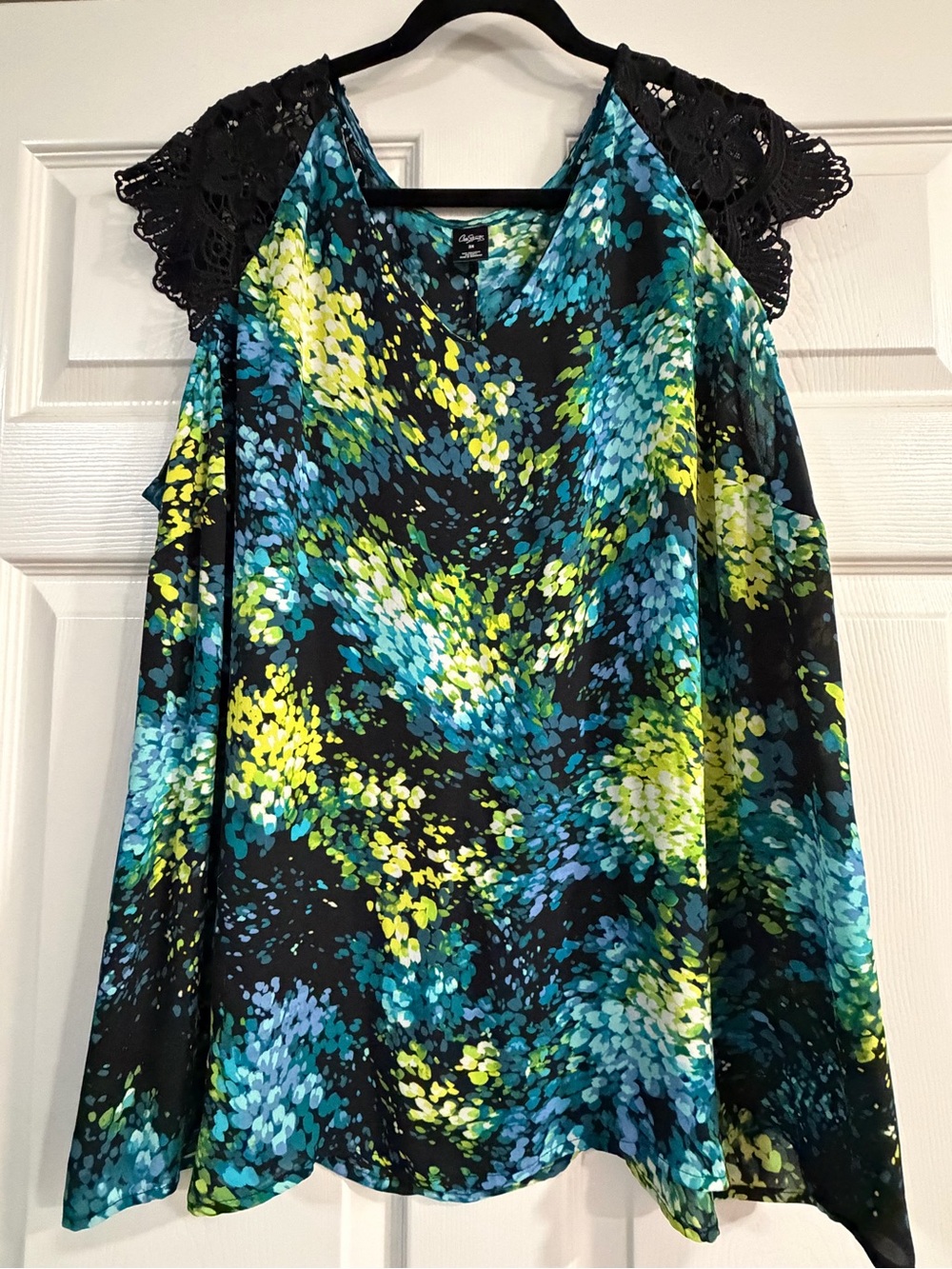 City Streets Black Tunic with Teal, Blue & Lime Floral Splash